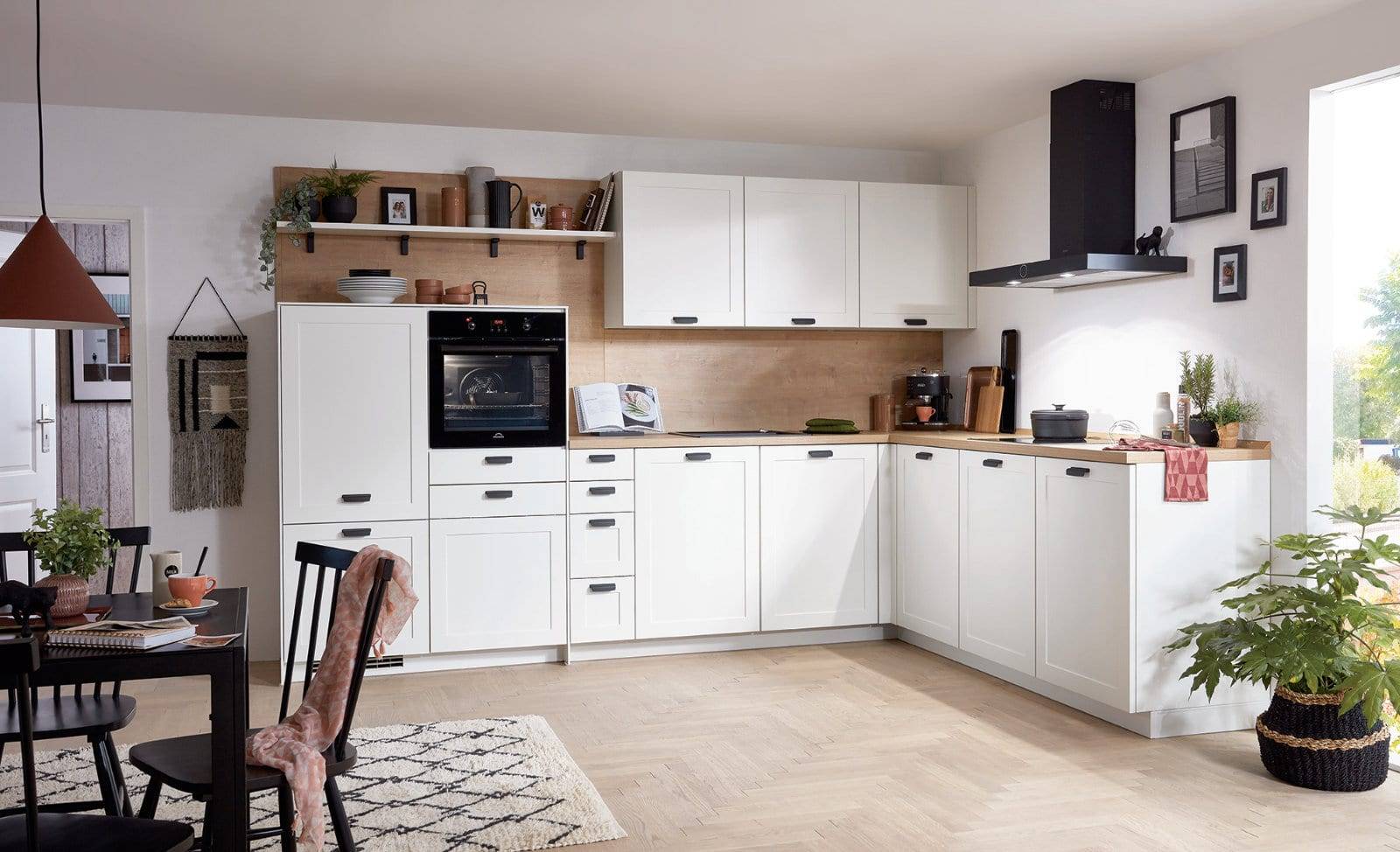Nobilia Matt White Wood Shaker L Shaped Kitchen 2021 | Square Kitchens, Barnsley